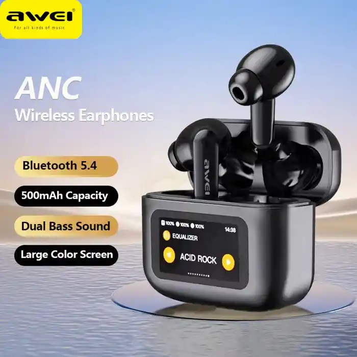 Awei T56 ANC TWS Earphone With Touch LCD Screen